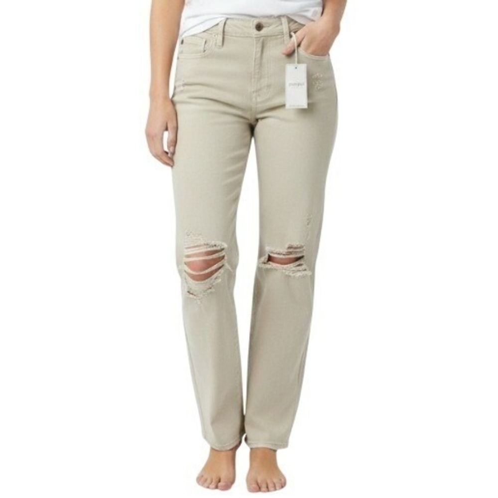 Judy Blue Jeans Womens 11/30 Bone High Rise Straight Distressed Denim NWT Casual